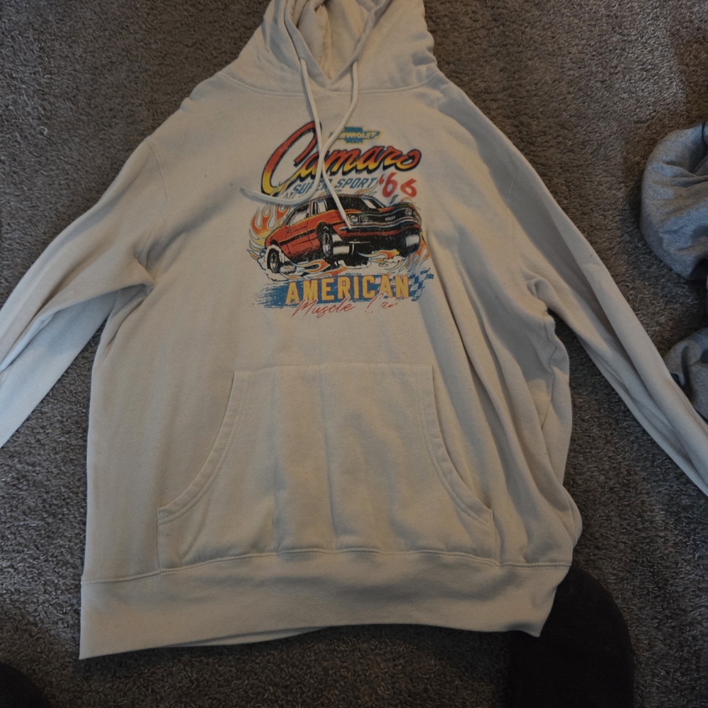 Men's Cream Hoodie with Classic Car Graphic